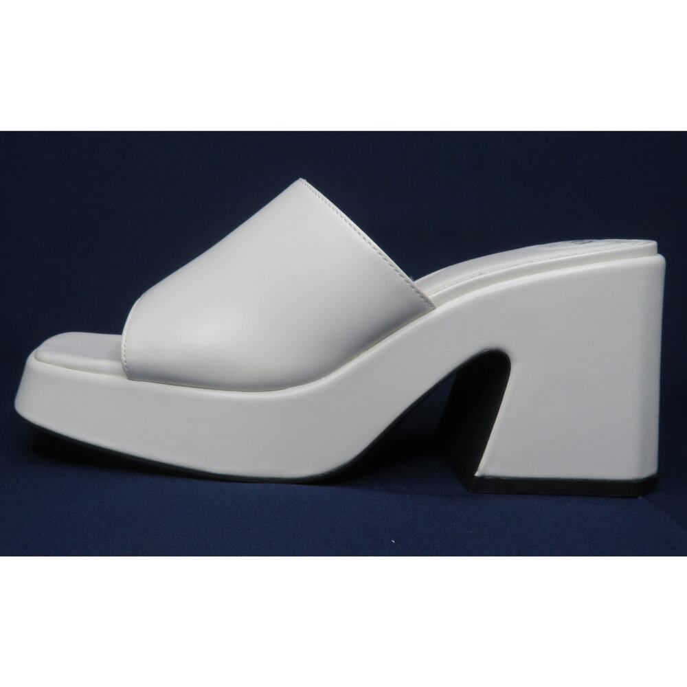Nwt ZARA White Faux Leather Platform Chunky Heel Slip On Sandals Sz 7.5 EU 38